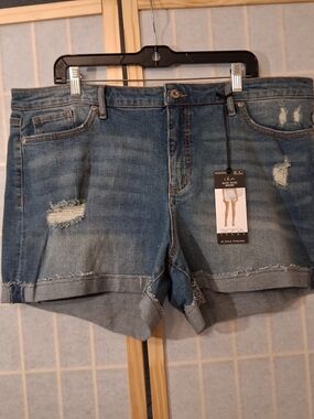SOFIA by sofia vergara Distressed Medium Blue Denim Shorts